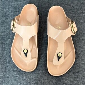 Birkenstock Nude Sandals with Gold Accents